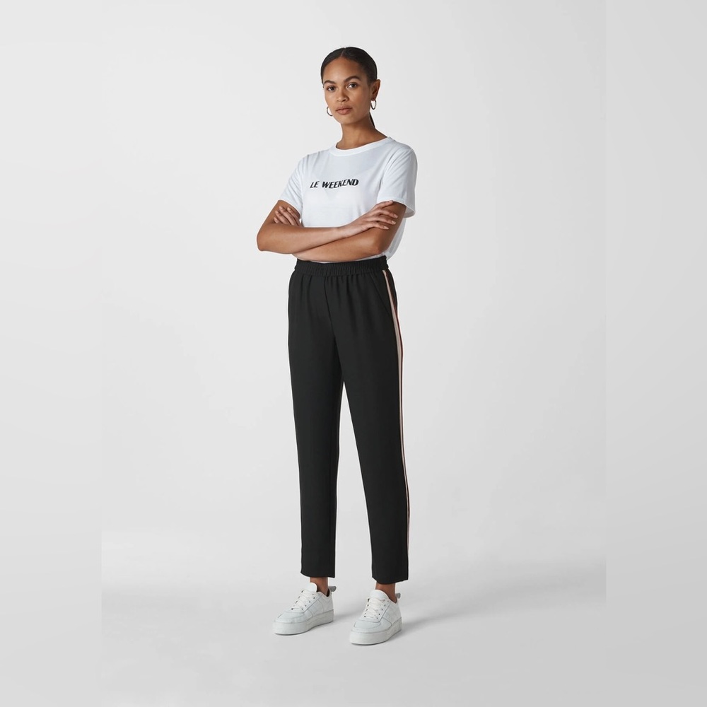 Whistles Elyse Side Stripped Trousers in Black, size 10